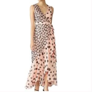 Fame and Partners Ruffle Dress Wrap Chiffon Pink/Brown Size 2